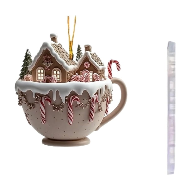 Christmas Snow House Car Pendant Coffee Cup Pendant Acrylic Pendant Car Interior Backpack Pendant