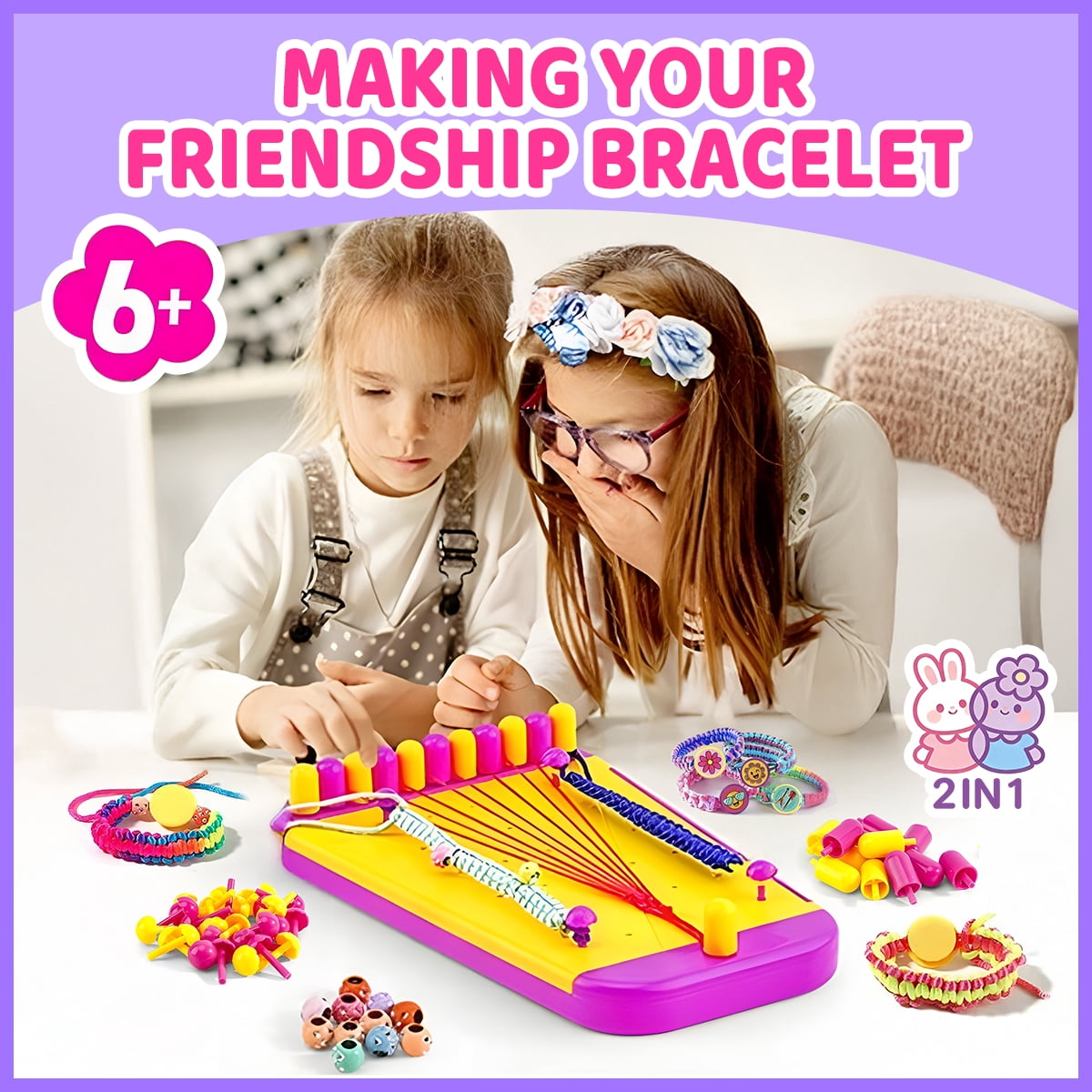 Friendship Bracelet Making Kit for Kids, 2-in-1 Braiding Board & Hair Styling Set, DIY Jewelry & Hairstyle Craft Kit, Educational Gift for Girls Ages 6+