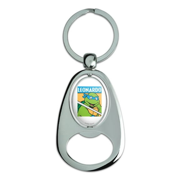 Teenage Mutant Ninja Turtles Leonardo Keychain Chrome Metal Spinning Oval Bottle Opener