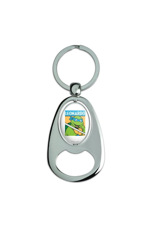 Teenage Mutant Ninja Turtles Leonardo Keychain Chrome Metal Spinning Oval Bottle Opener
