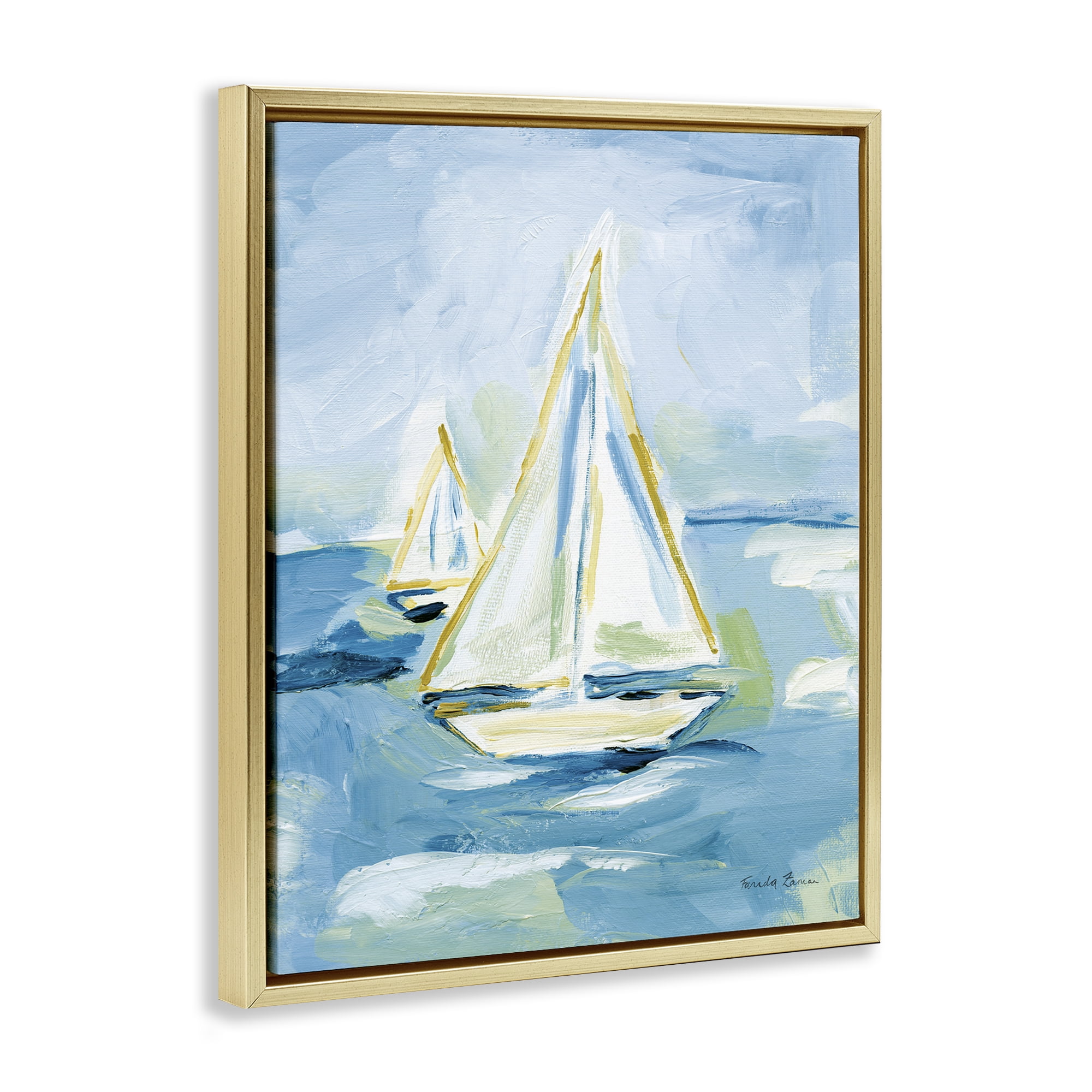 Stupell Industries Setting Sail on Sea Transportation Painting Gold Floater Framed Canvas Art Print Wall Art, 25 x 31