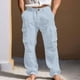 thumbnail image 1 of Ceisia Men's Cotton-Linen Blend Loose Straight Leg Cargo Pants with Multi Pockets Blue XL Gifts, 1 of 9