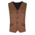 thumbnail image 2 of BiZtdJrK Mens Lightweight Dress Vest Vintage Western Formal Vests Solid Color Sleeveless Slim Fit Waistcoat with Pockets, Brown, L, 2 of 9
