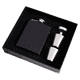 thumbnail image 1 of Juego de regalo de petaca, petacas para licor para hombres con funda de cuero negra, 1 of 5