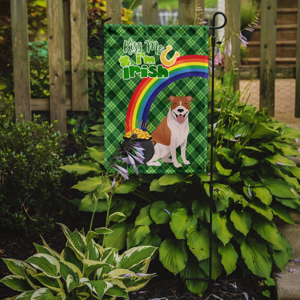 Red and White Pit Bull Terrier St. Patrick's Day Flag Garden Size 11.25 in x 15.5 in