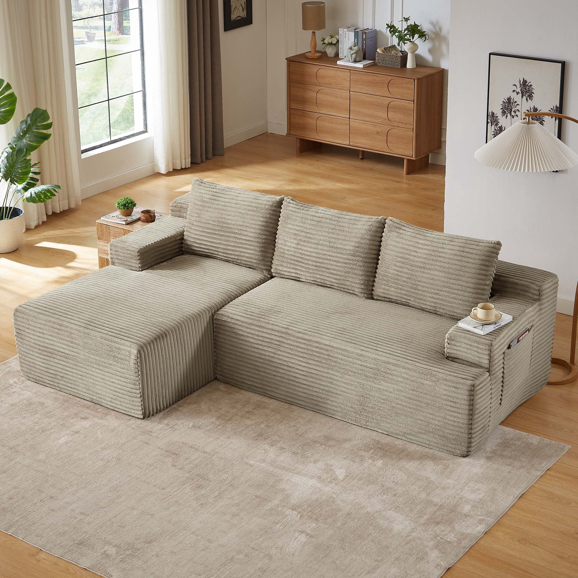 Miniyam 96" L-Shaped Sectional Sofa, No Assembly Required 3 Seats Modular Couches for Living Room, Apartment, Camel (Left Facing Chaise)