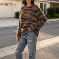 thumbnail image 5 of Turilly Women's Fuzzy Striped Sweater Crew Neck Long Sleeve Cozy Winter Top, 5 of 6