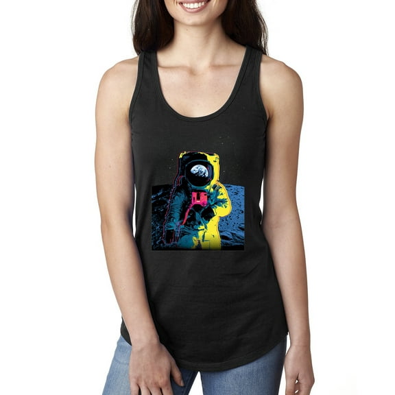 Wild Bobby, Colorful Cosmic Neon Astronaut Lunar Spaceman Moon Galaxy, Fashion, Women Racerback Tank Top, Black, Small