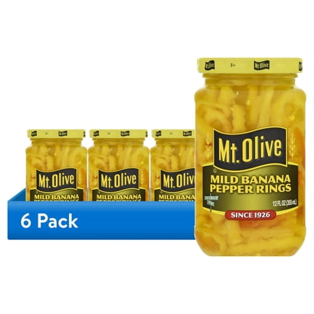 (6 pack) Mt. Olive Mild Banana Pepper Rings, 12 fl oz Jar