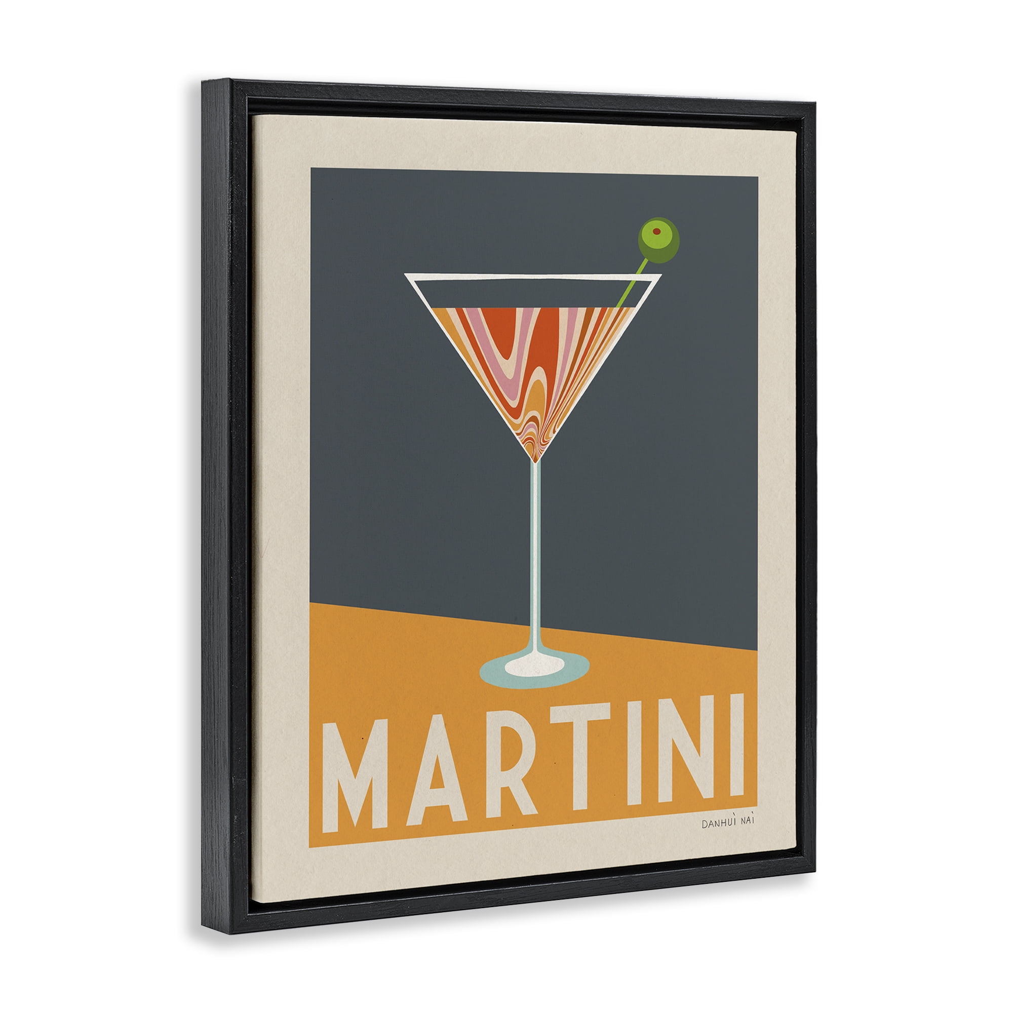 Stupell Industries Retro Swirled Martini Food & Beverage Painting Black Floater Framed Canvas Art Print Wall Art, 25 x 31