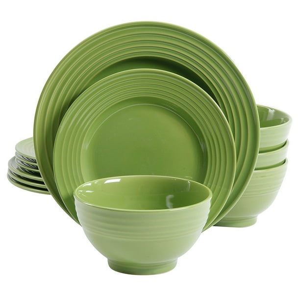 Plaza Cafe 12 pc Dinnerware Set Green Solid Color Stoneware