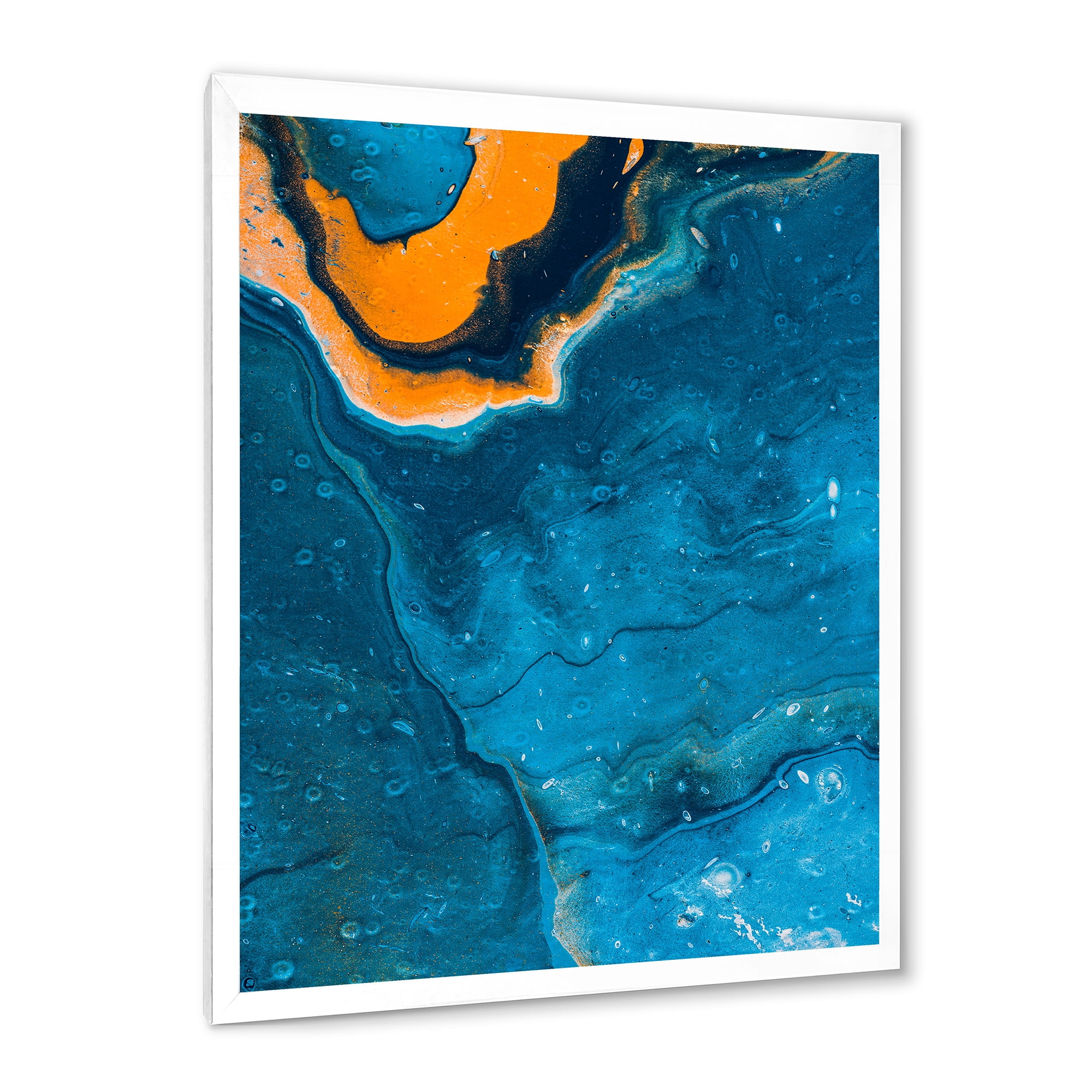 Designart 'Abstract Marble Composition In Orange and Blue III' Modern Framed Art Print