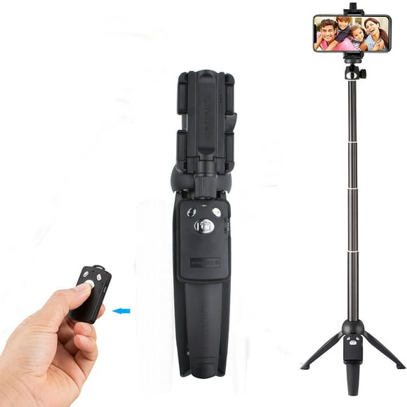 Fordawn Selfie Stick Bluetooth, Extendable Selfie Stick Tripod with Wireless Remote Shutter For Apple & Android Devices, Non Skid Tripod Feet 39", Black