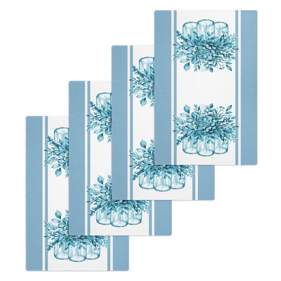 Eucalyptus Aqua Kitchen Dish Towels for Drying Dishes Set of 4, Stripes Bottle Flower Cactus Plant Waffle Weave Microfiber Hand Tea Bathroom Towels Quick Dry & Absorbent Towel 15.7x23.6