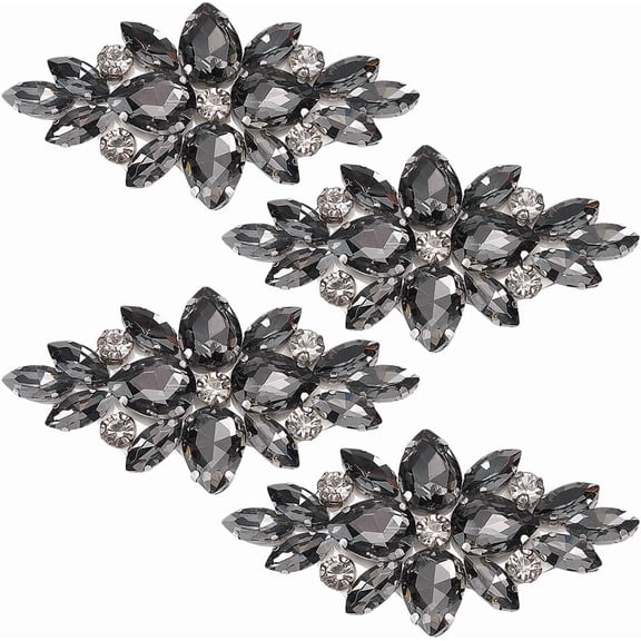 1set 4 PCS Flower Glass Rhinestone Applique Patches Iron on Black Rhinestone Patches Wedding Bridal Decorative Patch Floral Beaded Applique Patches for DIY Crafts Clothes Costume Decoration Black