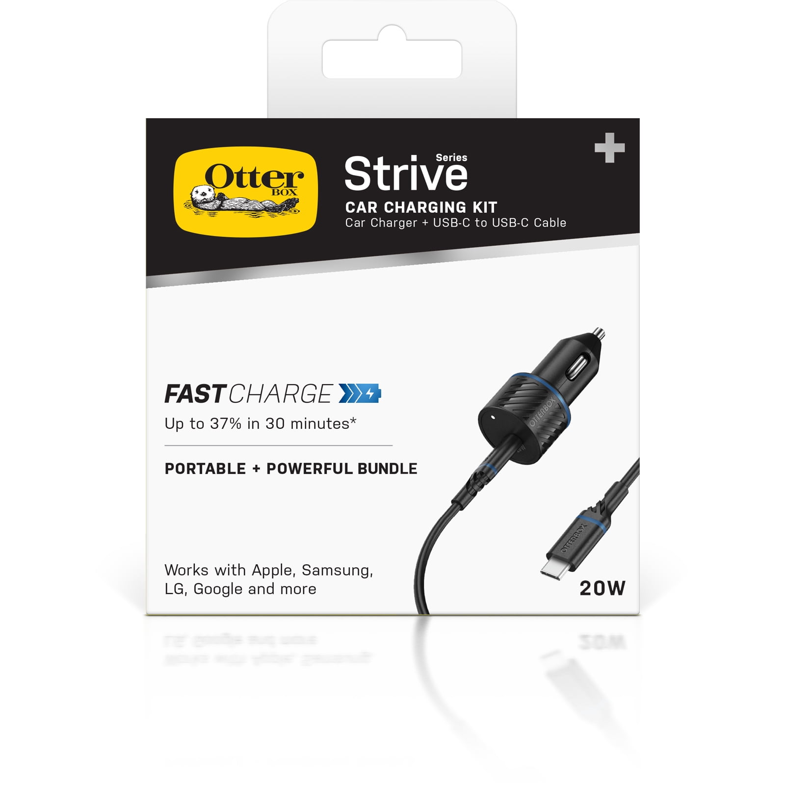 OtterBox Strive Series Fast Charge USB-C to USB-C Car Charging Kit - 20W Fast Charge Car Charger and 1M USB-C to USB-C Fast Charge Cable - Blue Night