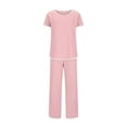 thumbnail image 4 of Chbgutlmr 2 Piece Sets for Women Loungewear Round Neck Tops Straight Leg Pants Comfy Loose Summer Outfits, 4 of 9