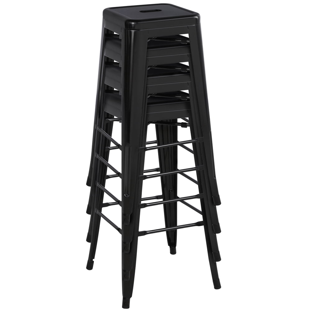 Yaheetech 30'' Set of 4 Metal Bar Stools Vintage Counter Bar Stool Stackable Chairs Black