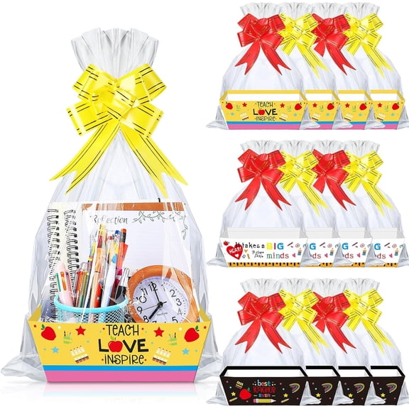 YANTONG 12 Set Graduation Baskets for Gifts Empty Teacher Gift Baskets with Pull Bows End of Year Thank You Present Bags Boxes for Teachers Appreciation Graduation Party Supplies