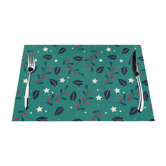 XMXT 4 Pcs Woven Placemats, Hollyhock Fruit Leaf Design Stain Resistant Anti-Skid Placemat for Kitchen Table, 12 x 18 inches
