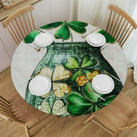 

Palnkart Shamrocks Folk Art Round Tablecloth - Stain-Resistant & Washable - Ideal for Indoor and Outdoor Use - Perfect for Restaurants Weddings and Parties - Various Sizes Available 31 -35