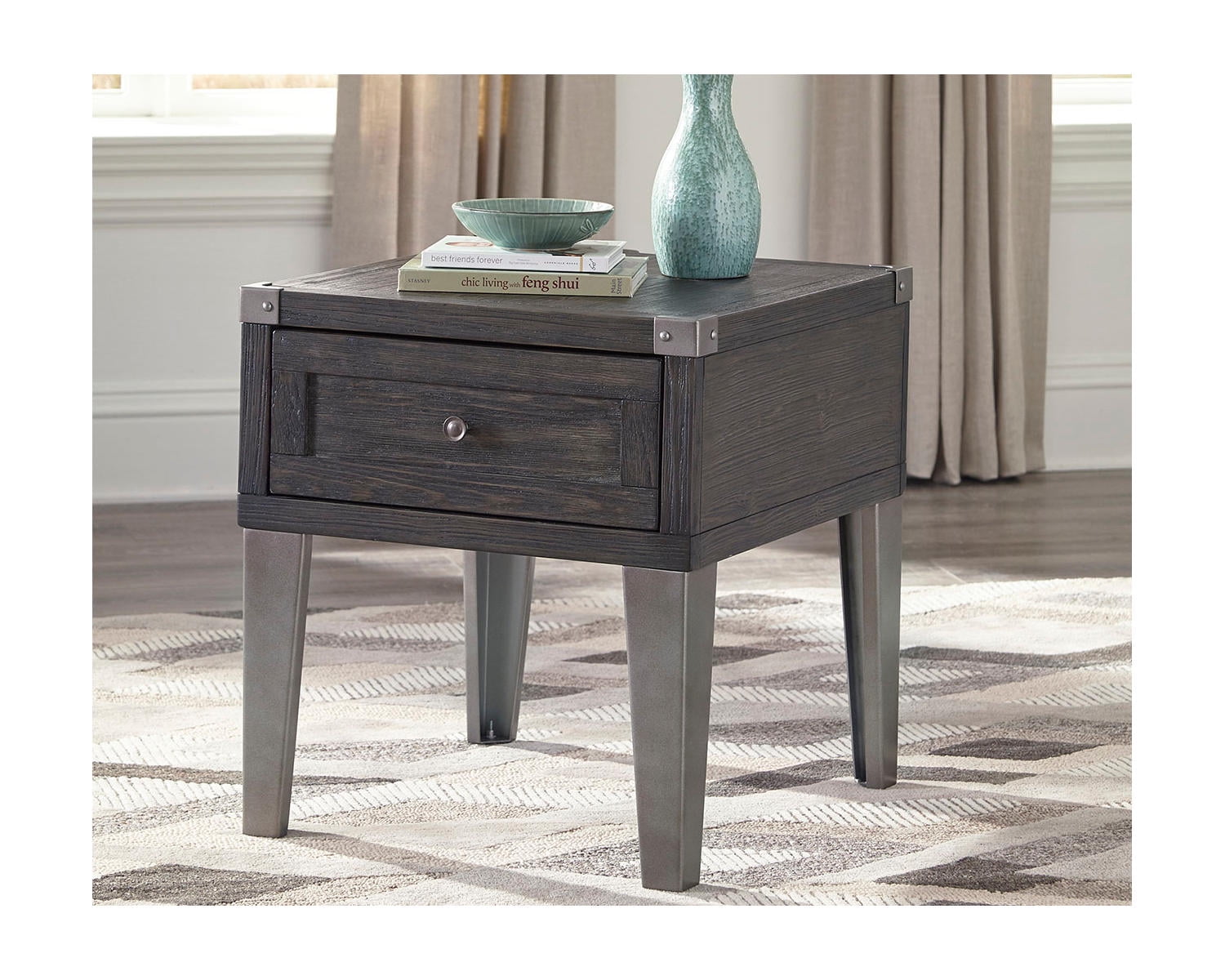 Signature Design by Ashley Contemporary Todoe End Table with USB Ports & Outlets Dark Gray