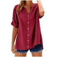 thumbnail image 6 of GEWSEY Button Down Shirts for Women Dress Shirts Long Sleeve -Free Blouse Casual Solid Office Work Tunic Top (Red, L), 6 of 7