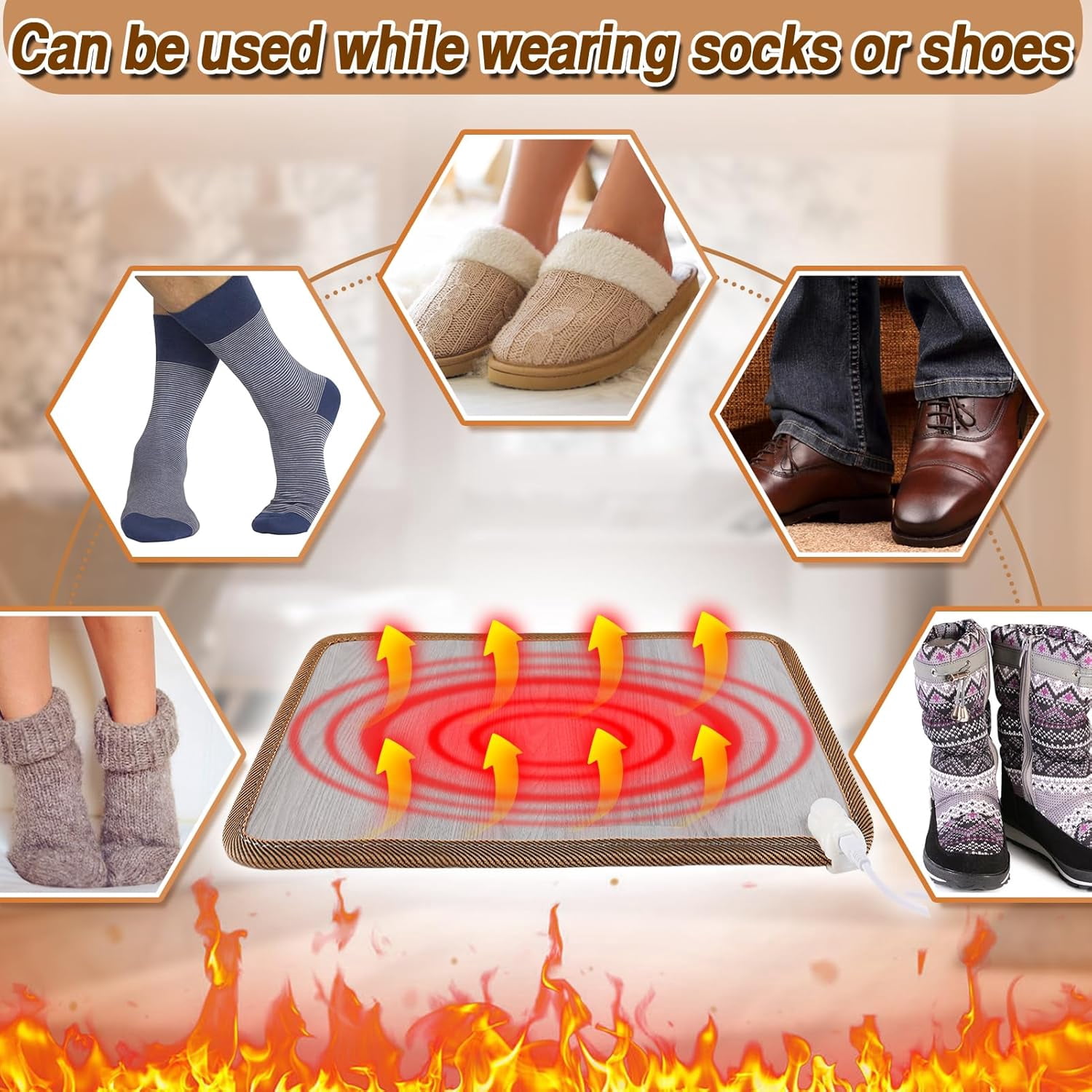 Heated Floor Mat - Foot Warmer Under Desk, 15.7x19.7in Heated Feet Rest for Home Office Desk, Winter 110V Electric Heating Pad with 3 Timers & 10 Adjustable Temperature