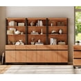 thumbnail image 2 of WAMPAT 3-Piece Modern 72" Tall Library Bookcases with Metal Base & Adjustable Shelves, Wood Bookshelves with Storage Cabinet & Open Shelves for Home Office & Living Room, Mocha, 2 of 6