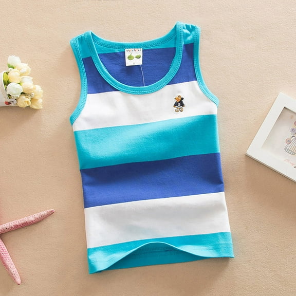 SOFTCCLO Boys T Shirts Sleeveless Crewneck Graphic Tees Rainbow Striped Stretchy Racerback Tank Soft Summer Casual Kids T Shirts Size 11-12Y