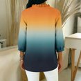 thumbnail image 4 of XPMWRP Women's V‑Neck Ruffle Placket Ombre Gradient Draped 3/4 Sleeve Blouse Soft Loose Fit Casual Summer Top Romantic Feminine for Daily Vacation Wear Navy XL, 4 of 5