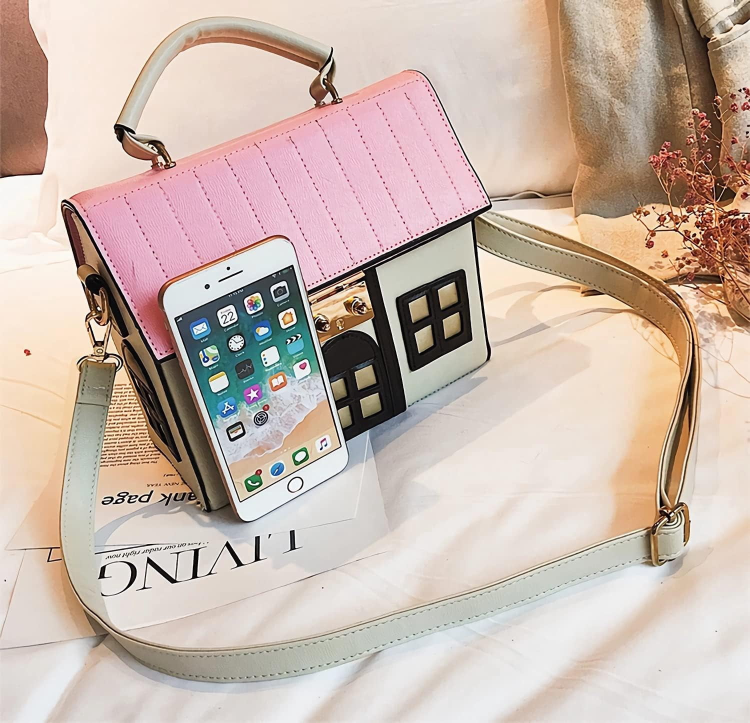 House Shaped Unique Novelty Purse for Women Mini Funny Weird Shoulder Crossbody Bag Handbag Clutch PU Leather