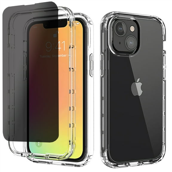 Xhy iPhone 13 Case with Privacy Screen Protector, Ultra Hybrid, [Anti-Scratch] [Non-Yellowing] [Scratch-Resistant], 6.1 inch Case for Men Women, Crystal Clear