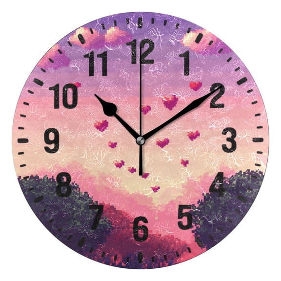 Yayeee 10" Wall Clock Battery Operated Quartz Round Silent Non-Ticking Home Decor, Pixel Floating Hearts
