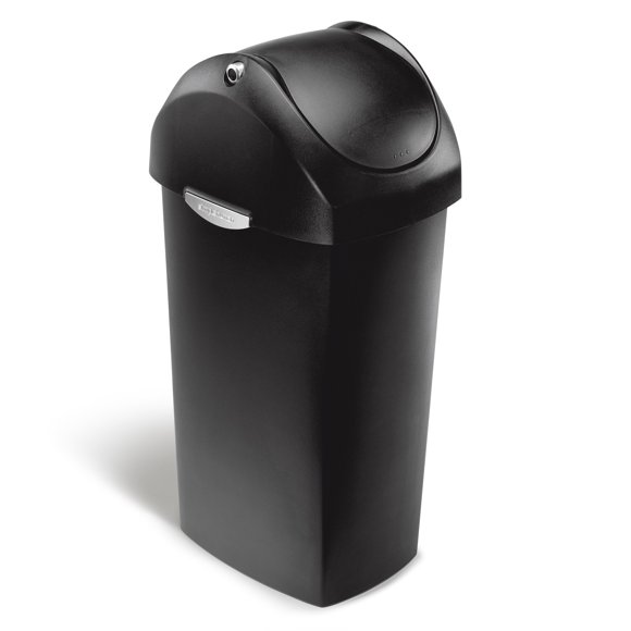 Simplehuman - 60 Liter / 16 Gallon Swing Lid Trash Can, Black Plastic