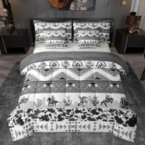 jejeloiu Western Cowboy Tribal 7-Piece Twin Bedding Sets,Rustic Farmhouse Cabin Bedding Comforter Set,Vintage Geometric Triangle Pattern Sheet Sets For Boys Teens,Luxury Bedroom Decor Reversible