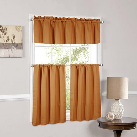 Blackout Kitchen Curtains Polyester Valance Tiers 3 Piece Set
