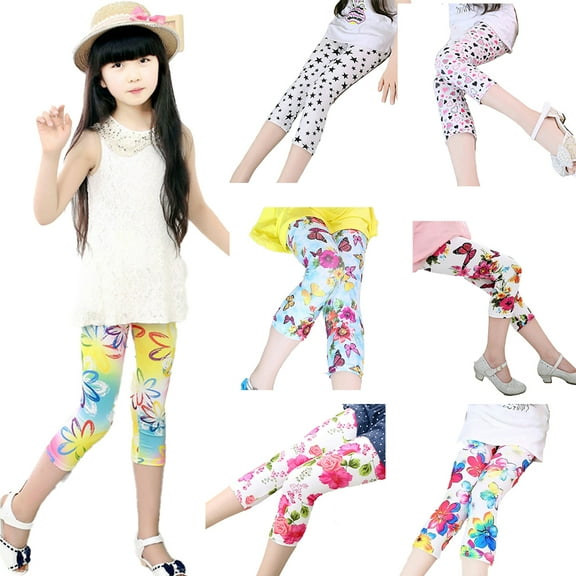 Nmmacb Girls Prints Leggings Tights Summer Casual Yoga Pants Bottoms Trousers for Kids 3-8Years