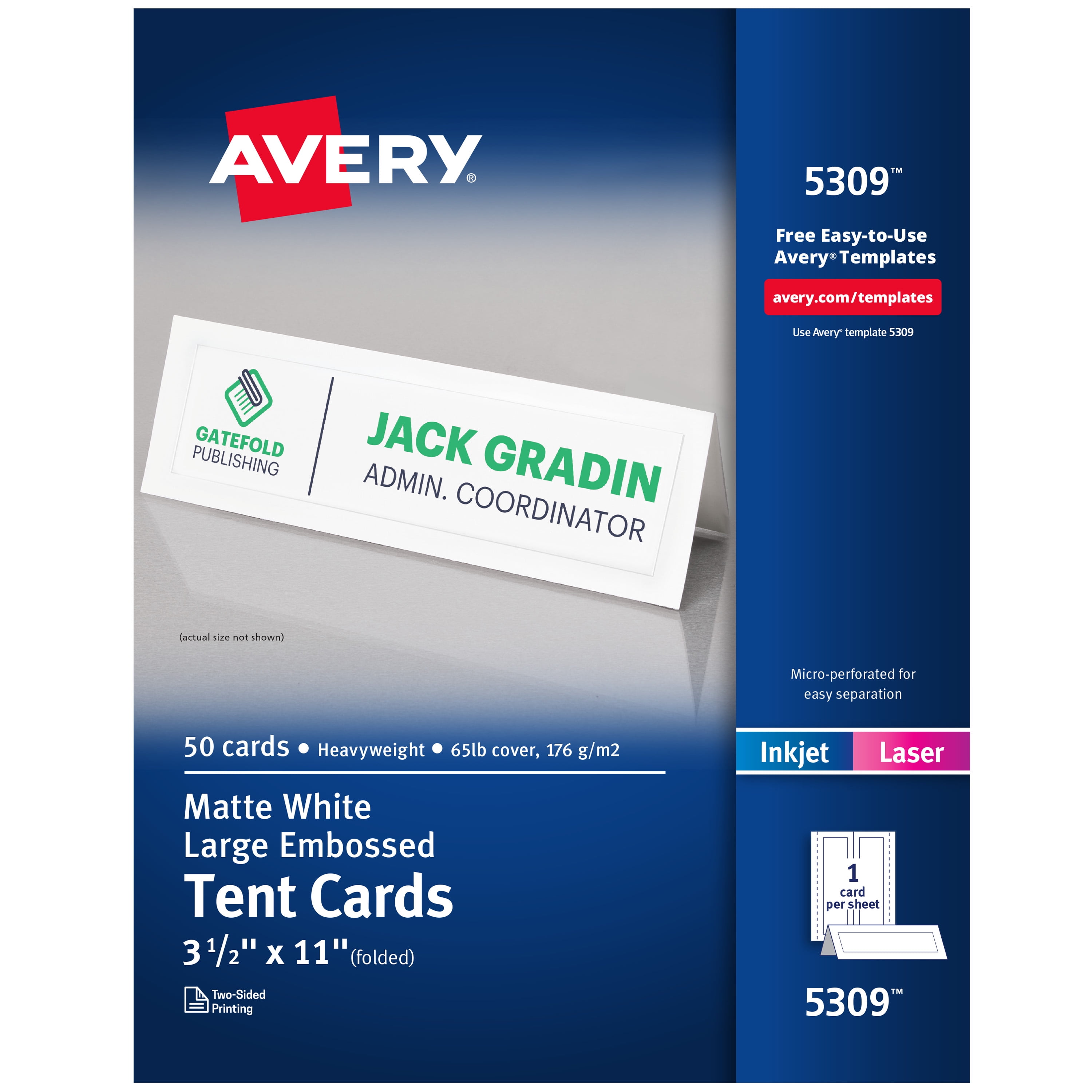 Avery Printable Large Tent Cards 3 5 X 11 White With Embossed 