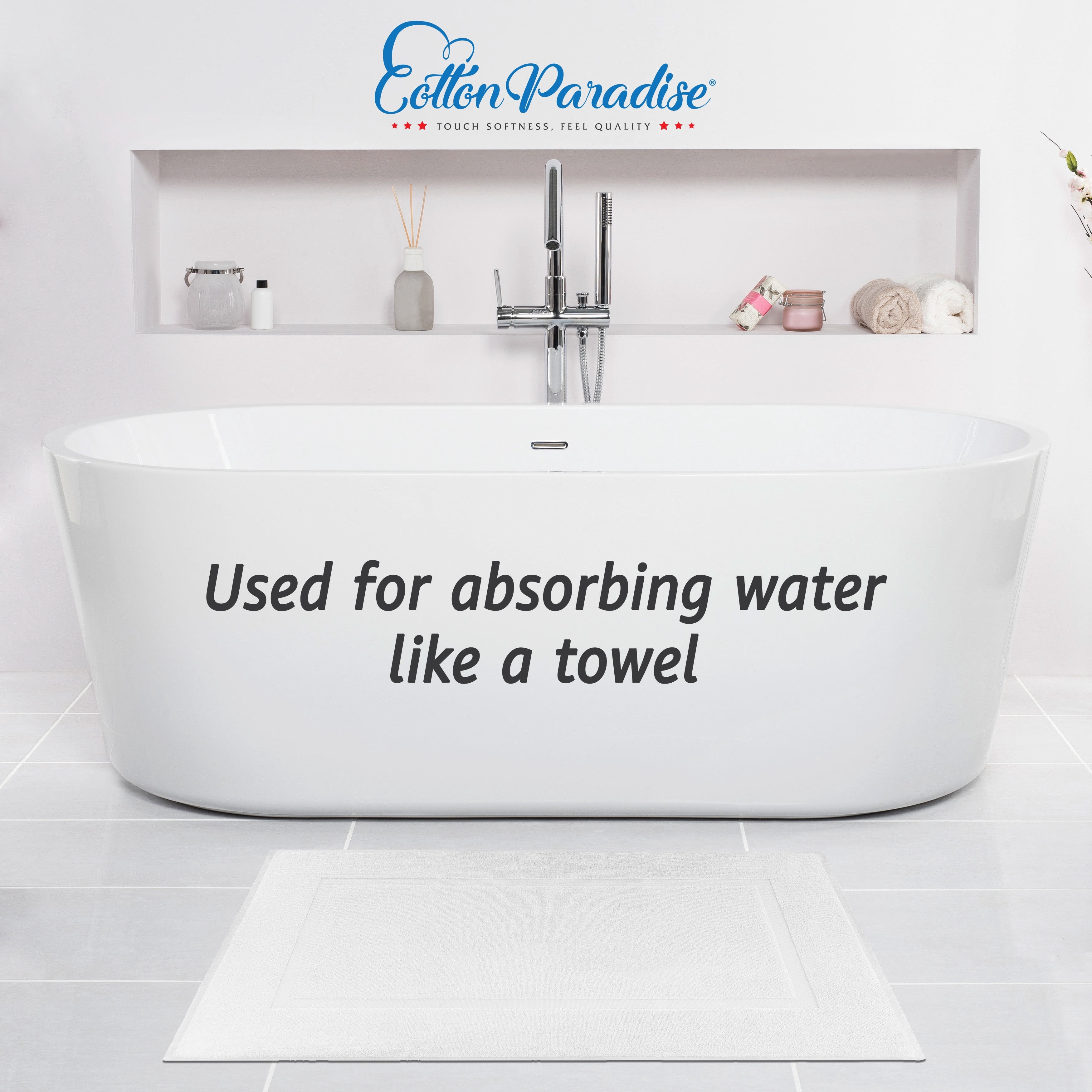 Cotton Paradise 100% Cotton Bath Mats for Bathroom Floor Set of 2 Pack, 20x34 Soft Absorbent Washable Quick Dry Tub Bathmat, White