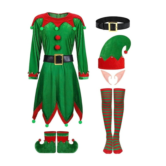 Runquan Christmas Costume Elf Clothes Cosplay Kids Dress up Outfit Santa Claus Costume for Festival Mardi Gras Holiday Role Play Xmas for Height 110cm