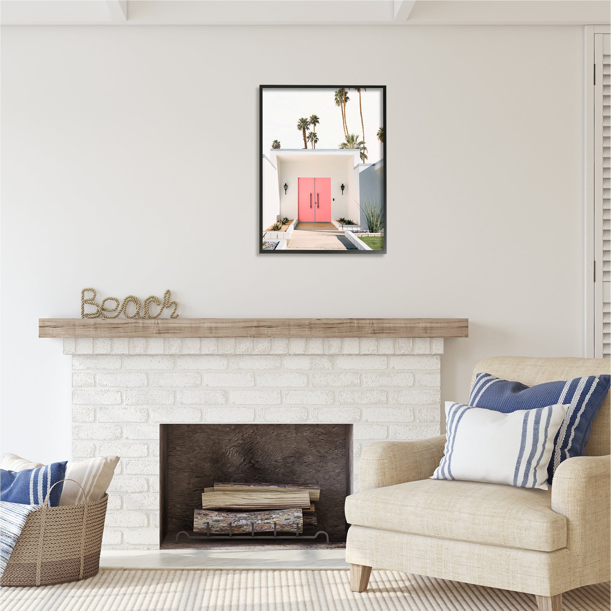 Stupell Industries Palm Springs Pink Door Botanical & Floral Photography Black Framed Art Print Wall Art, 24 x 30