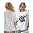 thumbnail image 6 of Women's T-Shirt Colorful Animal Hummingbird Flowers Short Sleeve Casual Tee Classic Crew Neck T Shirt for Women White, XS, 6 of 7