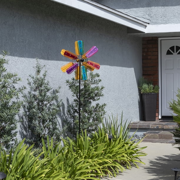 Alpine Colorful Wind Spinner Garden Stake w/ Gems, 86 Inch Tall