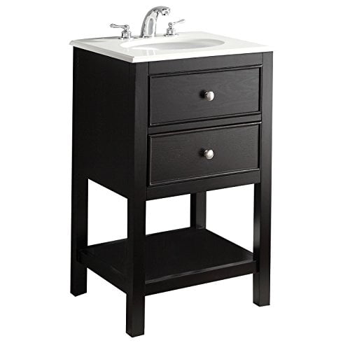 Simpli Home Wilmington 20 inch Contemporary Bath Vanity in Midnight Black with Bombay White Engineered Quartz Marble Top