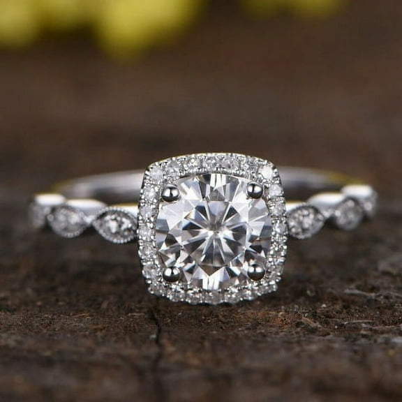 Bow Jewel White Gold Over 14K Silver Diamond Rings - 2 Ct Round Brilliant Cut Diamond Ring for Women's - Engagement Wedding Halo Ring For Women's - Engagement Wedding Halo Prong Set Ring for Her