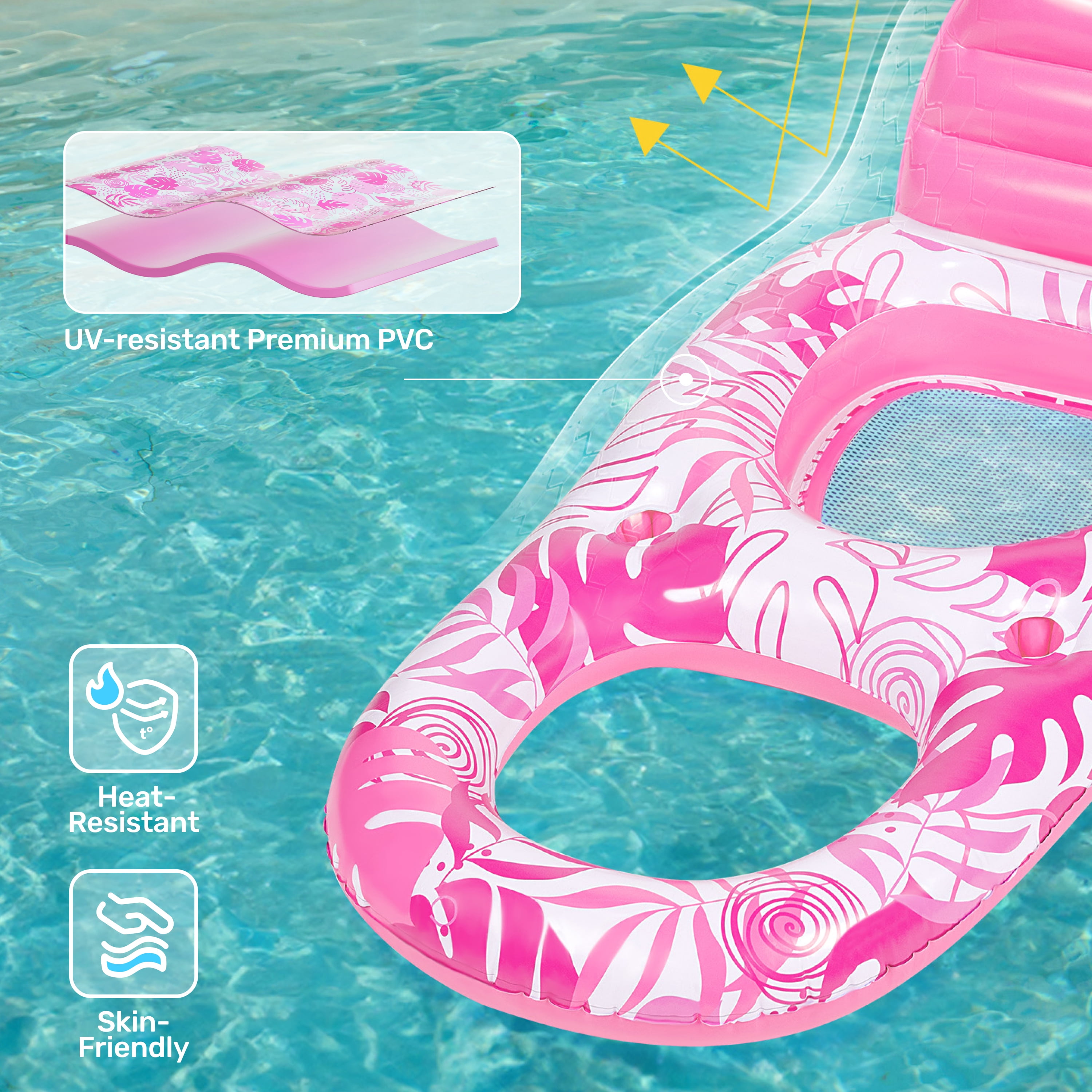 Joyfy Pool Lounge Float for Adult, Inflatable Pool Floats Lounger Raft Floaties with Cup Holders Foot Rest Swimming Floaty