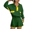thumbnail image 6 of YOIAVAIOY Tennis sets Women Button Collar Pullover Sweat Shorts 2 Piece Athletic Baseball Outfits Travel Airport Set Resort Matching Wear Army Green M, 6 of 9