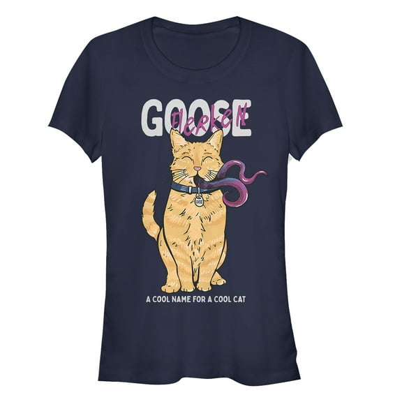 Junior's Marvel Captain Marvel Goose Flerken Cartoon  Graphic Tee Navy Blue Medium