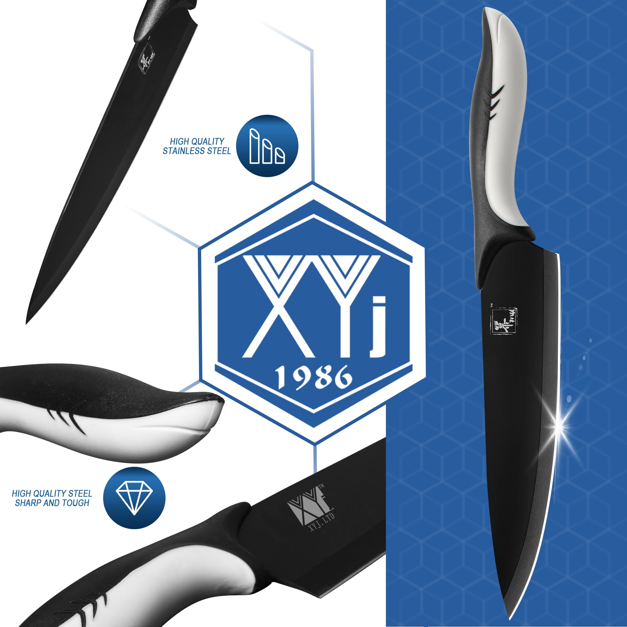 XYJ Portable Chef Knife Set Professional,Since 1986,14.5 Inch Slice Cooking  Knife,Camping Kitchen Knives With Cover,Mini Knife,Hoining Steel,Long Blade  Butcher Knife,Full Tang,High Carbon Steel